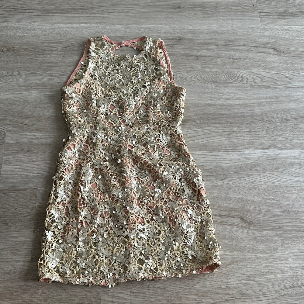X BY NBD GOLD/champagne sequins mini dress size XS